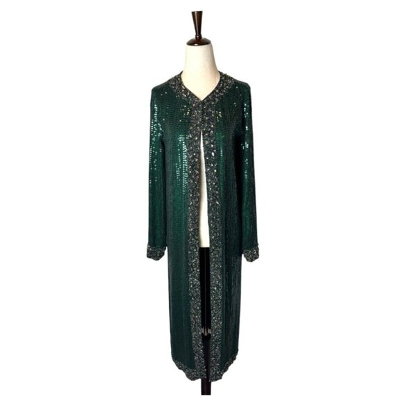 Haute Hippie Emerald Sequin Long Cape - Picture 3 of 15